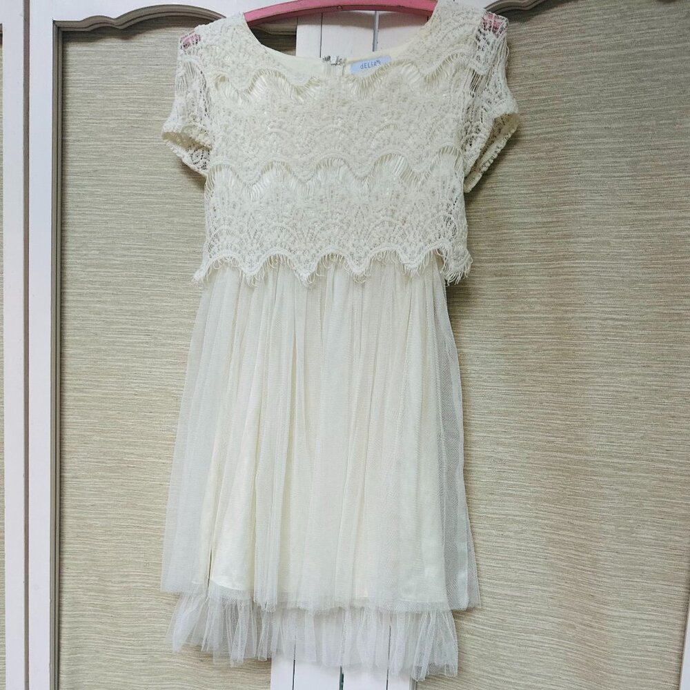 Delia's White Lace Tulle Mini Dress XS Balletcore Fairycore Bridal Party Prom